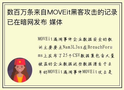 数百万条来自MOVEit黑客攻击的记录已在暗网发布 媒体